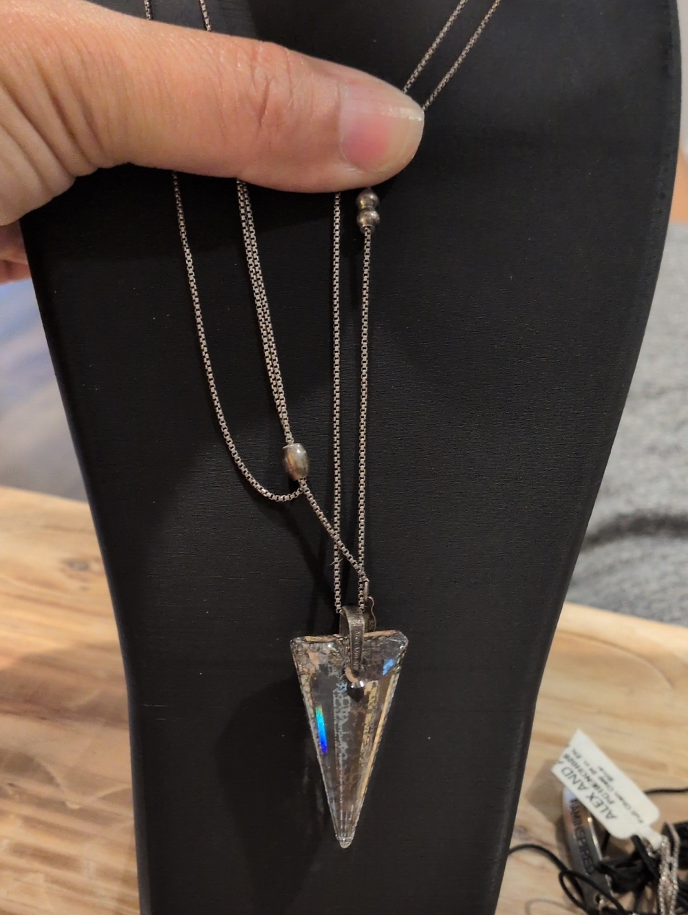 RARE & RETIREDAlex and Ani Silver-Tone Spike Pendant Necklace W Textured Crystal - Picture 4 of 6